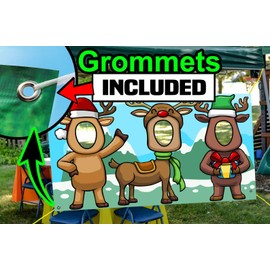 Reindeers Hole in Face Banner, Face Cutout, 42 x 72 Inch, Party Selfie Photo Prop, Birthday Decoration