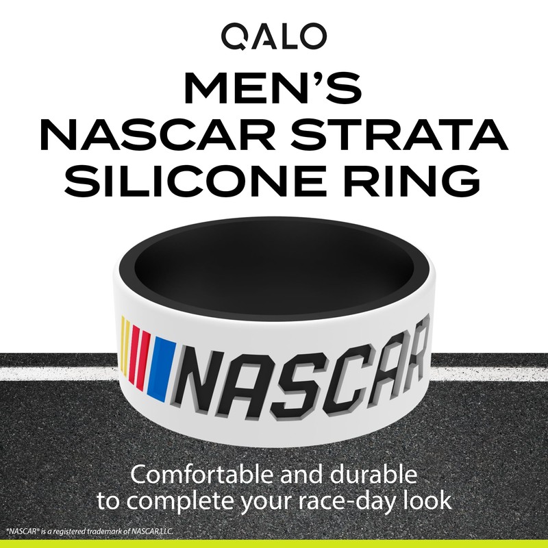 QALO Silicone Strata Ring for Men, CF NASCAR Black &