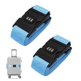2pcs Luggage Strap with Password Lock Information Card, Adjustable Suitcase Straps, Travel Packing Accessories Suitcase Belts with Buckle (Blue)