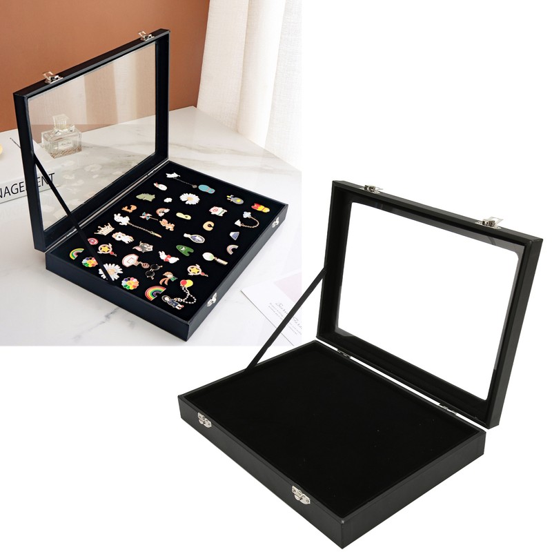 Pin Display Case Dustproof Transparent Glass Lid Badge Storage Box