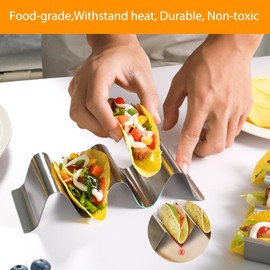 Taco Holder 4 Packs - Health Material Stainless Steel Taco Holders set of 4, Oven & Dishwasher & Grill Safe Taco Shell Tray, Each Metal Taco Stands for 3 Tacos, Stylish Taco Rack with Handles