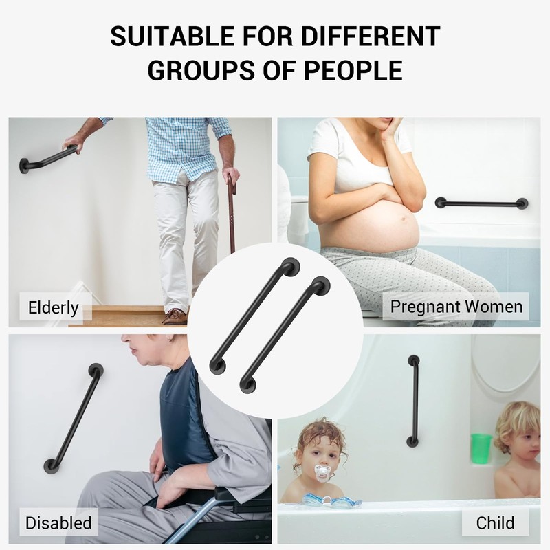 16 Inch Grab Bars for Wall Black, Safety Shower Grab