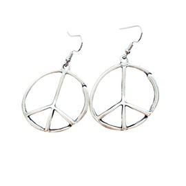 Peace sign hoop dangle earrings charm silver large bohemian style
