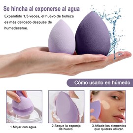 Esponja De Maquillaje Multifuncional 3 En 1, Esponja Maquillaje, Set De 14 Esponjas De Polvo Triangulares Para Polvo Facial (Púrpura)