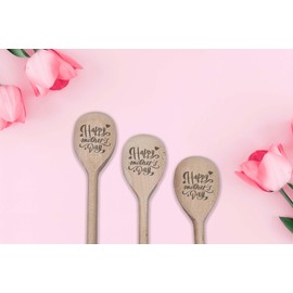 Mother's Day Wooden Spoons Set, Decorative Kitchen Utensils with Engraved Messages, 3-Piece (Mothers Day Design)