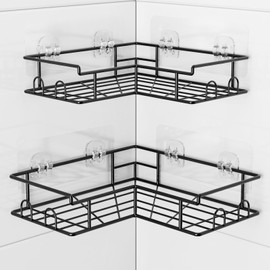 Diboniur Mensola Doccia Angolare Senza Foratura con 8 Ganci, 2 Pezzi Organizer Doccia da Appendere in Acciaio Inossidabile, Porta Shampoo Doccia da Appendere (Nero)
