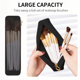 Nuomeisi Silicone Makeup Brush Holder, Portable Travel Essentials, Stand-up Cosmetic Bag Case, Toiletry Organizer with Upgraded Zipper Closure- Ideal for Daily Use and Travel (Black)