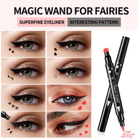 Eyeliner Stamp, Star Eyeliner Stamp, Star/Heart/Moon/Flower Waterproof Liquid Eyeliner Pen All Day Long-Lasting Eyeliner Liquid Black & Smudge-proof Makeup Liquid Eye Liner Stamps, Star
