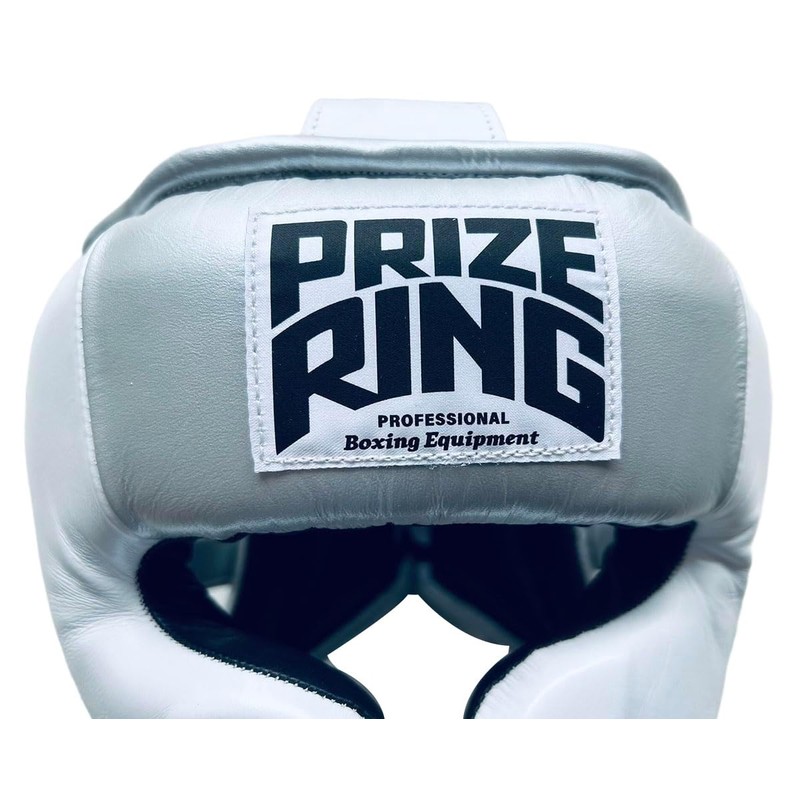 PRIZE RING "Professional SS" Genuine Leather Headgear Silver/White Large