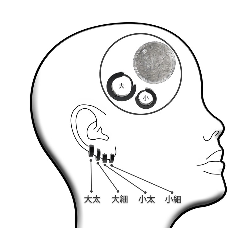 Five Ships DO8U Hoop Earrings, Simple Ring, Titanium, Set of