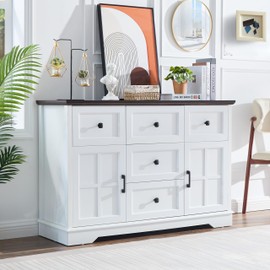 HDDDZSW 5+2 Dresser for Bedroom, White Dressers Storage with Wooden Drawers and Cross Door, TV Stand Chest of Drawers for Bedroom, Living Room