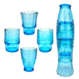 JBESUHI Set of 4 Blue Koi Fish Stackable Drinking Glass Tumblers