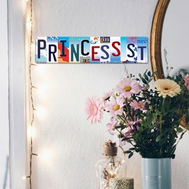 Princess St Metal Street Tin Sign - Vintage Y2K Girly License Plate Style Wall Art Decor for Girls Cave, Bedroom & Princess Room - 4x16 Inch