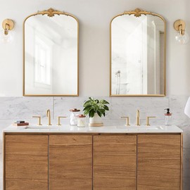 Besdomus Antique Arched Wall Mirror: 24"x36" Large Arch Gleaming Gold Vintage Wall Mounted Mirror - Traditional Ornate Home Decor for Entryway/Fireplace/Bathroom - Idea for Homemakers