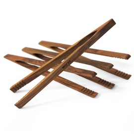 4 Pcs Wooden Toaster Tongs | 6-Inch Premium Walnut Kitchen Utensils | Easy-Grip, Anti-Slip Design for Toast, Fruits, Bread, Pickles, Bacon, BBQ, and Parties