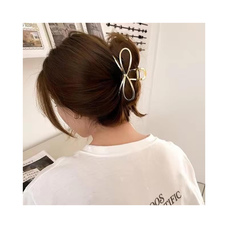 蝶々結び リボンバンスクリップ ヘアアクセサリー 韓国 しっかり留まる 大きめ メタリック リボン シンプル ハーフ