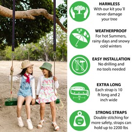 Tree Swing Straps Hanging Kit - Two 10ft Extra Long Heavy Duty 2200lbs and Two Safe Lock Snap Carabiner - Perfect for Any Types of Swing - Fast and Easy Installation