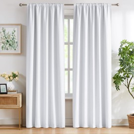 White Full Blackout Curtain Panels for Living Room Bedroom 95" Long Thermal Insulated Total Blackout Window Curtains with Back Tab and Rod Pocket Hook Belt for Office Dining Guest Room, 40" w 2pcs