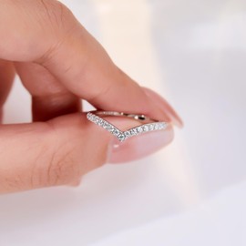 Moissanite Wedding Band,925 Sterling Silver Engagement Rings for Women, 0.7 ct D Color VVS1 Lab Created Diamond Rings,Eternity Promise Stackable Engagement Ring Ring for Her (V shape, 6)