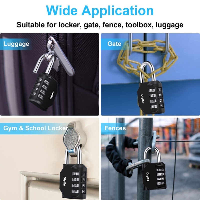 Combination Padlock, [3 Pack] Diyife 4 Digit Lock Combination, Padlock