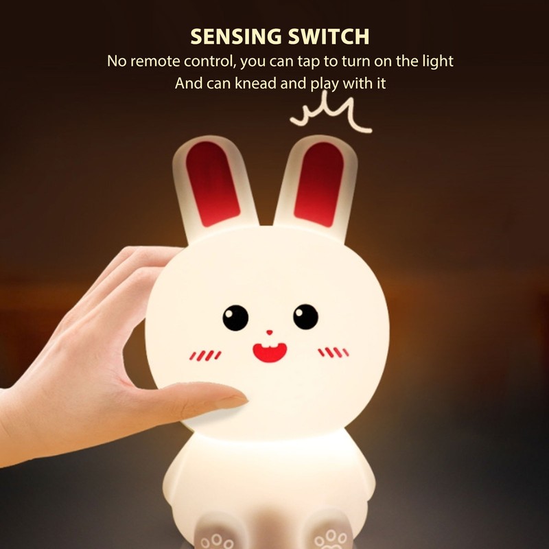 Cute Night Light Tap Control 5 Modes Rechargeable Rabbit Shape