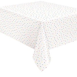 Unique 22543 Plastic Tablecloth-2.13 m x 1.37 m-Dots & Stars Birthday Party-1 Count (Pack of 1), Multicolour