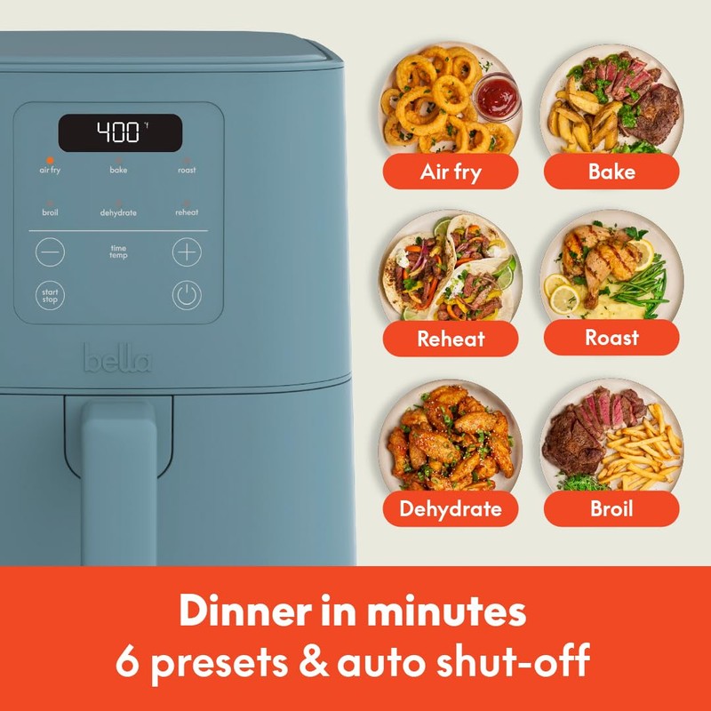 bella 4Qt Slim Air Fryer, Fits-anywhere Kitchenware, EverGood Ceramic Nonstick