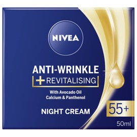NIVEA Crema de noche restauradora antiarrugas 55+ - Crema hidratante regeneradora rica con aceite de aguacate, calcio y pantenol, 1.7 fl oz de cuidado de la piel madura para renovación nocturna