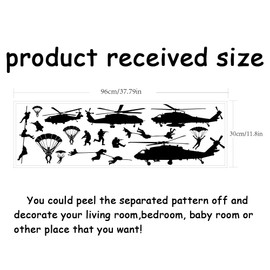 SUPERDANT Soldier Landing‌ Wall Decals Helicopter‌ Wall Stickers Parachute Wall Decor Decals Vinyl Wall Decor for Boy's Bedroom Living Room Hallways Family Office Classroom Boy's Gift