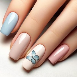 24pcs Fall Butterfly Press on Nails Medium Coffin Solid Color Fake Nails Cute Butterflies False Nails Stick on Nails Full Cover Artificial Nails for Women Girl Nail Art Decoration