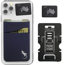Gecko Travel Tech Double Pocket - Adhesive Card Holder - Cell Phone Pouch - Stick on Spandex Pocket - Carry Credit Cards and Cash (NAVY)
