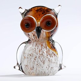Qianwei Hand Blown Glass Figurine Owl Decor Gifts for Women - Glass Crystal Owl Figurines Stuff Gifts for Owl Lovers Owl Decor Statue Paperweight Birthday for Best Friend Keepsake&Paperweight