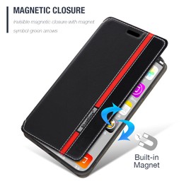 Shantime Classic Stripes Faux Leather Flip Case Compatible with AGM Glory G1S, Invisible Magnetic Cover with Card Slot, Contrast Color Design(Black)