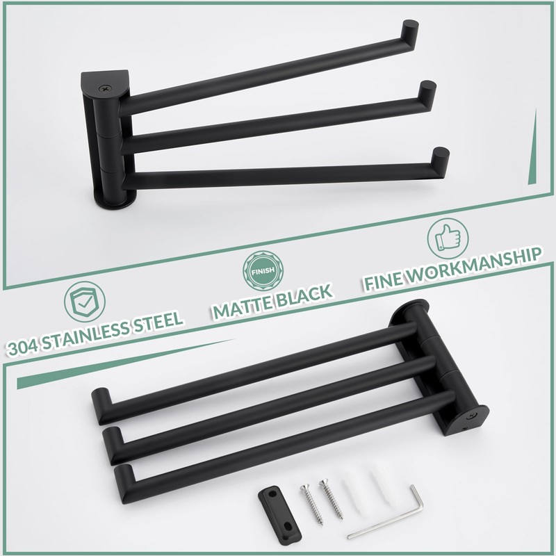 APLusee Swivel Towel Rack, 304 Stainless Steel Foldable Towel Bar