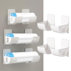 Tolenre Pack of 4 Wall Mounted Bin Bag Holder, Wall Mounted Bin Bag Dispenser Organiser, Bin Bag Organiser for Kitchen Storage & Organisation, Kitchen Accessories, Organiser System (White)