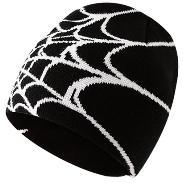 AMOFIA Women's Spider Web Beanie Unisex Y2k Knitted Hats Head