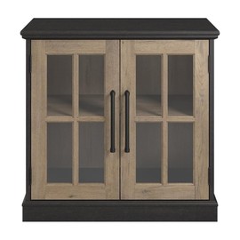 Bush Furniture Westbrook 32W Storage Cabinet with Glass Doors in Vintage Black/Restored Tan Hickory | Versatile Storage for Home Office and Living Room