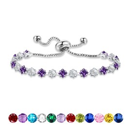 Birthstone Bracelet for Women, Silver Tennis Bracelet with Cubic Zirconia Adjustable Slider Rhinestone Bracelet Christmas Birthday Anniversary Friendship Gift for Her Mom Wife Girlfriend, June