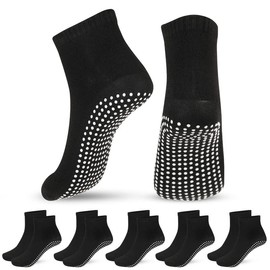 YUFFQOPC Yoga Socks, Grip Non-Slip Non-Slip Socks for Men and Women Unisex Non-Slip Non-Slip Barre Socks for Yoga Home Workout Barre Pilates Pregnancy Hospital, 5 Black