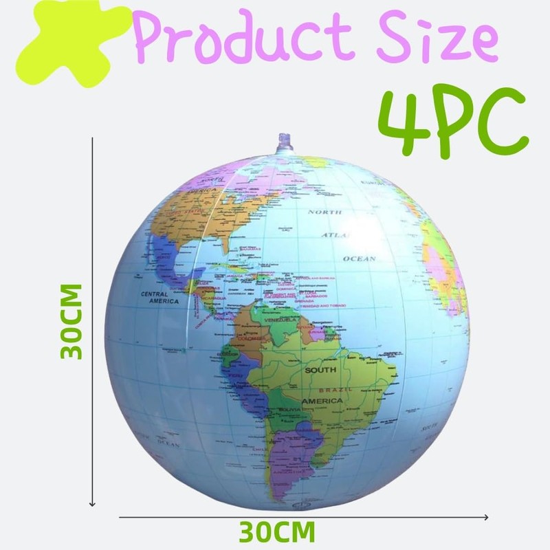 Inflatable Earth Globe, 4 Pieces, Geography World Map, Inflatable, Inflatable