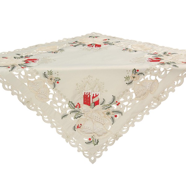 Quinnyshop Charming Christmas Table Cloth Cream White with Red Candles