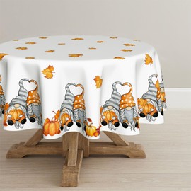 Artoid Mode Maple Leaves Pumpkins Gnome Autumn Table Cloth, Round 140 cm Fall Decorative Table Cover Protector For Party Home Table Decorations