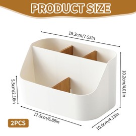 QYRDBGY 5 Fächer Schreibtisch Organizer Weiß, Schreibtischorganizer mit Abnehmbarer Bambus Trennwänden Büro Stiftehalter Desk Organizer für Kosmetika Schreibwaren Alltagsgegenstände