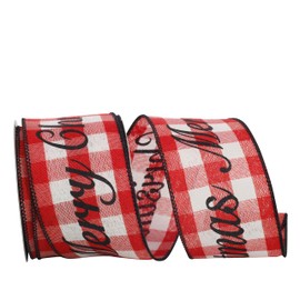 Reliant Ribbon Merry Christmas Celine Plaid Twill Wired Edge Ribbon, 2-1/2 Inch X 10 Yards, White/red