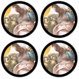 Silicone Non-Slip Drink Coasters with Removable Printed Absorbent Felt Pad - Set of 4 - Michelangelo: Sistine Chapel