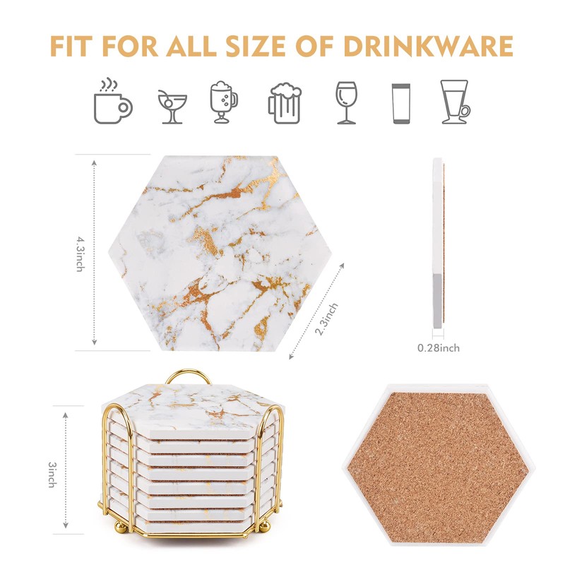 Geichan Marble Coaster Set for Table Protection,8 Pcs Drink Coasters