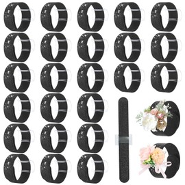 LAIAMER 24 Pcs Corsage Wristlet Bands, Floral Wrist Corsage Wedding Bracelets, DIY Wrist Corsages Accessories for Wedding Prom Ceremony Anniversary Bridal Shower Beach Party (Black)
