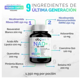 Nad Resveratrol Ingredientes Nicotinamida Ribosa Nmn Quercetina Coenzima Q10 Acido Alfa Lipoico Astaxantina Glutation Antioxidante 500mg Vitaminas