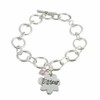 Sister Flower Charm & Crystal Toggle Bracelet ~ Silver Tone