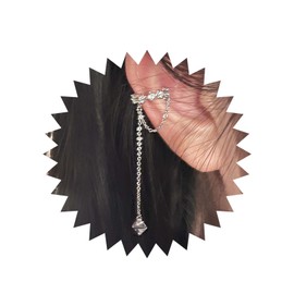 Allereya Boho CZ Ear Cuff Earrings CZ Cartilage Cuff Earrings Silver Crystal Cuff Wrap Earrings Rhinestone Crawler Cuff Earrings Long Crystal Chain Earrings No Piercing Earrings, Zinc, No Gemstone